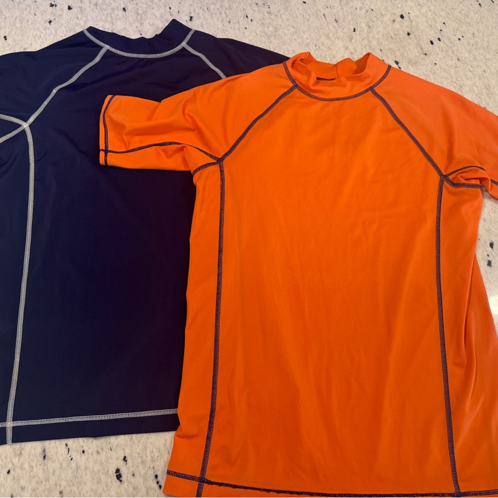 Lands' End Kids Swim Rashguards - Orange and Navy sz L